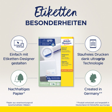 AVERY ZWECKFORM Etiketten 70×33,8mm 3664 weiss 2400 Stk./100 Blatt
