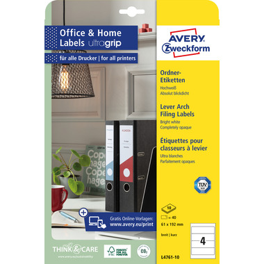AVERY ZWECKFORM Ordner-Etiketten 61x192mm L4761-100 weiss 400 Stück/100 Blatt