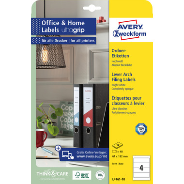 AVERY ZWECKFORM Ordner-Etiketten 61x192mm L4761-100 weiss 400 Stück/100 Blatt