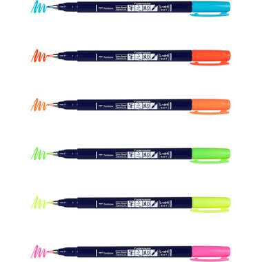 TOMBOW Kalligraphie Set WS-BH-6P Fudenosuke, 6 Farben Neon