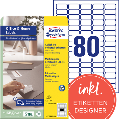 AVERY ZWECKFORM Etiquette 35,6x16,9mm L4732REV1 10 flls 800 pcs. 10 flls.