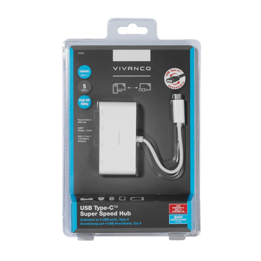 USB-C Hub, 4xUSB-A 3.1, Weiß | Vivanco