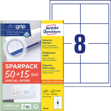 AVERY ZWECKFORM Universal-Etiketten 97x677mm 4782-65 weiss 50+15 Blatt