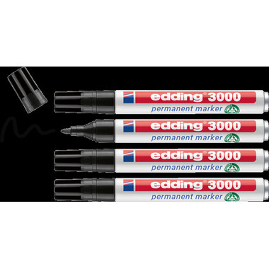 EDDING Marqeur permanent 3000 1.5-3mm 4-3000-4-100 noir, imperméable 4 pièces
