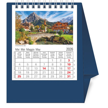 NOVOS Calendrier table Helvetia 2026 501043 1M/1P bleu foncé ML 11.5x14cm