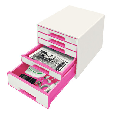 LEITZ Schubladenbox WOW Cube A4 52142023 weiss/pink 5 Schubladen