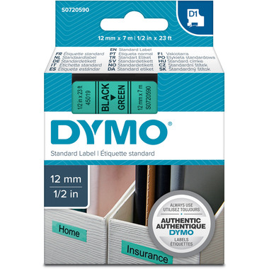 DYMO Schriftband D1 schwarz/grün S0720590 12mm/7m
