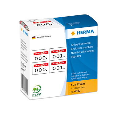 HERMA Anlage-Nummern 22x15mm 4832 rot/schwarz, 0-999
