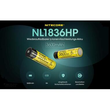 Nitecore Batterie NL1836HP Li-Ion Typ 18650 3600 mAh, 1 Pièce/s