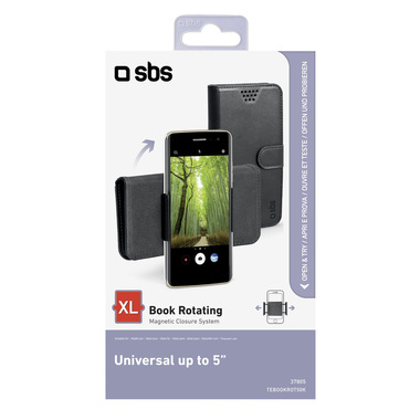Book-style case for smartphones with a rotating arm up to 5"