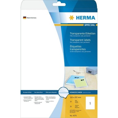 HERMA Étiquettes PP 210x297mm 4375 transparent 25 pcs./25 flls.