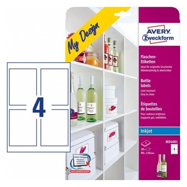 AVERY ZWECKFORM Bottle Labels A4 MD4001 120x90mm 5x4 pz.