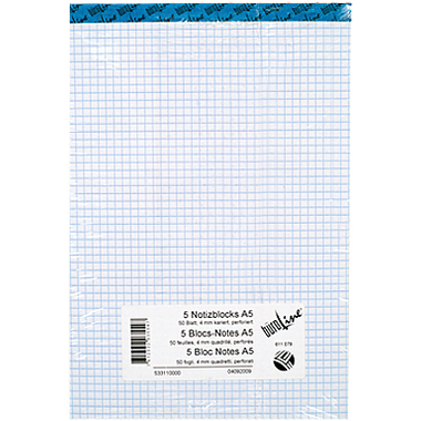 BÜROLINE Büroblock weiss A5 725264 kariert 70g, 4mm 5x100 Blatt
