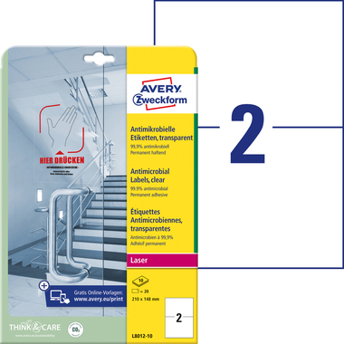 AVERY ZWECKFORM Étiquettes L8012-10 Antimic. 210x148mm transp.