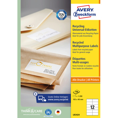 AVERY ZWECKFORM Etiketten 105x48mm LR3424 recycling 1200 Stück