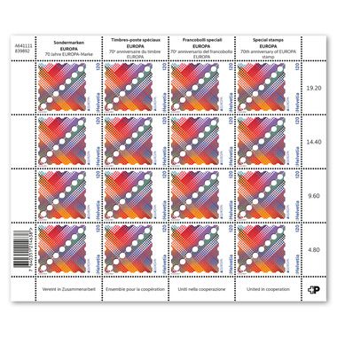 Briefmarken CHF 1.20 «Vereint in Zusammenarbeit», Bogen mit 16 Marken