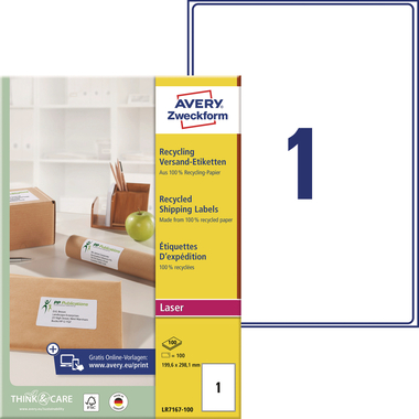 AVERY ZWECKFORM Adressetiketten 199,6x289,1mm LR7167100 recycling 100 Stück