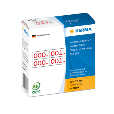 HERMA Doppel-Nummern 10x22mm 4886 rot, 0-999