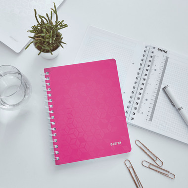 LEITZ Spiralbuch WOW PP A5 4641-00-23 pink, kariert 5mm 80 Blatt