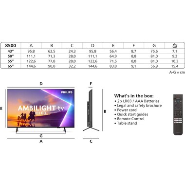 Philips TV 50PUS8500/12 50" 4K Ambilight TV, 2025