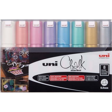 UNI-BALL Chalk Marker 8mm PWE-8K METALLIC 8C 8 Stück ass.