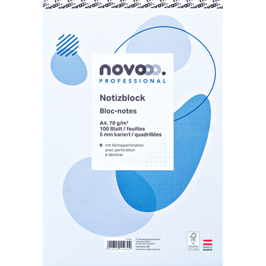 NOVOOO Notizblock weiss A4 731508 kariert 5mm, 70g 100 Blatt