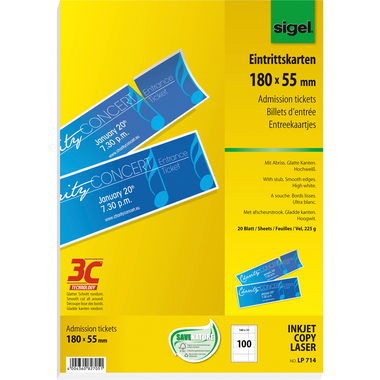SIGEL Eintrittskarten, Abriss weiss LP714 3C,225g,180x55mm,100ST=20BL