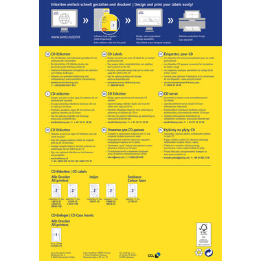 AVERY ZWECKFORM CD-Etiketten Classic 117mm L6043-100 ILK A4, weiss 100Bl./2St.