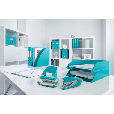 LEITZ Perforateur/Agrafeuse WOW 5095-10-51 bleu glacier, Bundle 30 flls.