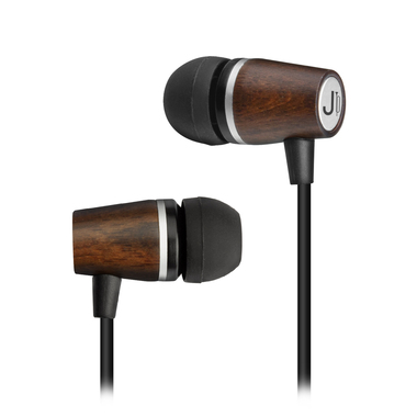 Wire earphones with wood finish and microphone