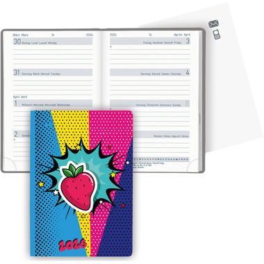 BIELLA Agenda Mittelformat 2026 822313780026U 1S/2P Strawberry ML 7.6x11cm