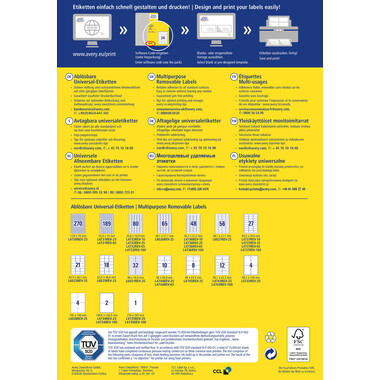 AVERY ZWECKFORM Etiquettes univers. 96x508mm L4744REV-65 blanc 50+15 flls.