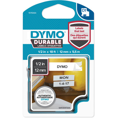DYMO D1 Vinyl Band 12mmx5,5m 1978364 schwarz/weiss