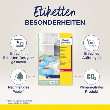 AVERY ZWECKFORM CD-Etiketten Supersize 117mm L7760-25 bianco, glossy 50 pezzi