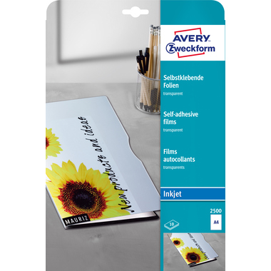 AVERY ZWECKFORM Selbstklebende Folie A4 2500 0.17mm Inkjet 10 Blatt