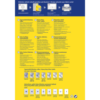 AVERY ZWECKFORM Typenschild-Labels 25,4x10mm L6008-20 silber, Laser 3780 St./20 Bl.
