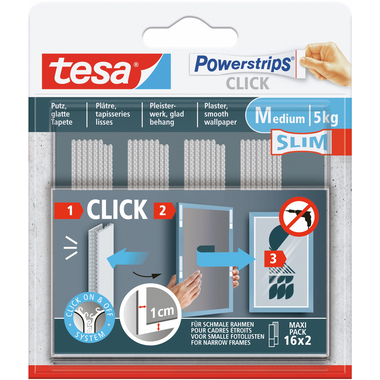 TESA Powerstrips Click Small 77721-00050 Slim, 5kg 16x2 Streifen