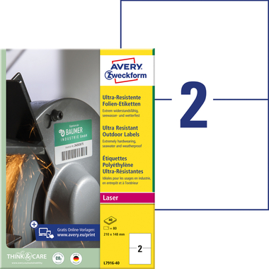 AVERY ZWECKFORM Etiquettes 210x148mm L7916-40 blanc, mat, A4 40 flls.
