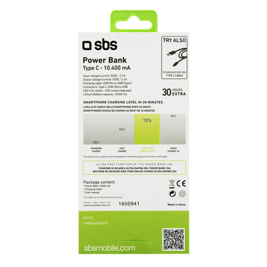 Powerbank 10,400 mA Type C