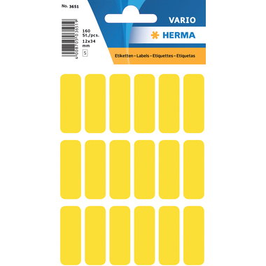 HERMA Etiquettes 12x34mm 3651 jaune, perm. 90 pcs.