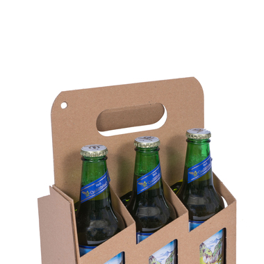Beer carrier with viewing window & carrying handle for 6x 0.33l bottles with bottle height 250mm & Ø61mm