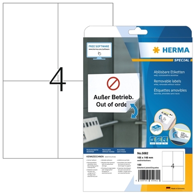 HERMA Etiketten SPECIAL 105x148mm 5082 weiss,non-perm. 100 St./25 Bl.