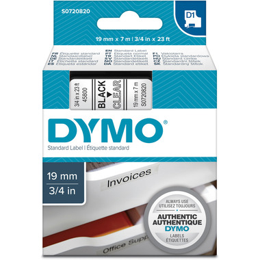 DYMO Ruban D1 noir/transp. S0720820 19mm/7m