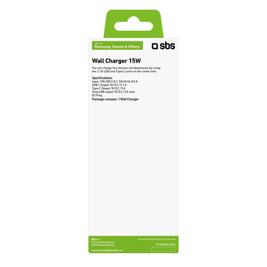 Travel charger with USB and Type-C fast charging