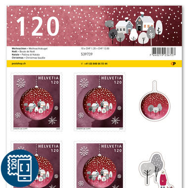 Francobolli CHF 1.20 «Pallina di Natale», Foglio da 10 francobolli Foglio «Natale», autoadesiva, senza annullo