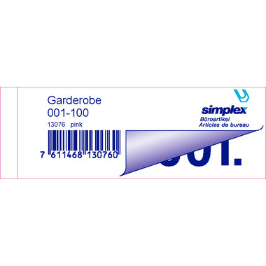 SIMPLEX Garderobenblock 1-100 13076 pink 100 Blatt