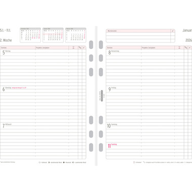 CHRONOPLAN Ersatz Wochenplan 2026 50576Z.26 1W/2S in Zeilen A5