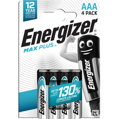 Energizer Battery Max Plus Micro (AAA), 4 pcs 4-pack of Energizer Max Plus AAA batteries, Alkaline