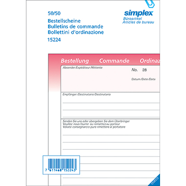 SIMPLEX Nota commissionee D/F/I A5 15225 rosa/rosa/bianco 50x3 fogli