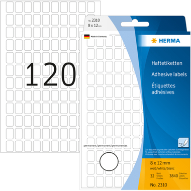 HERMA Etichette 8x12mm 2310 bianco 3840 pezzi/32 fogli